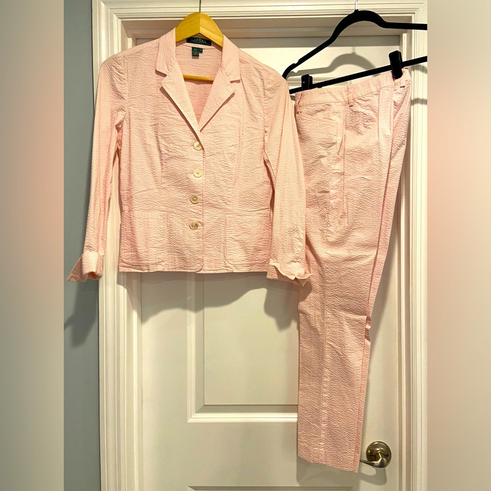 Ralph Lauren Pink seersucker Blazer and Pants Set